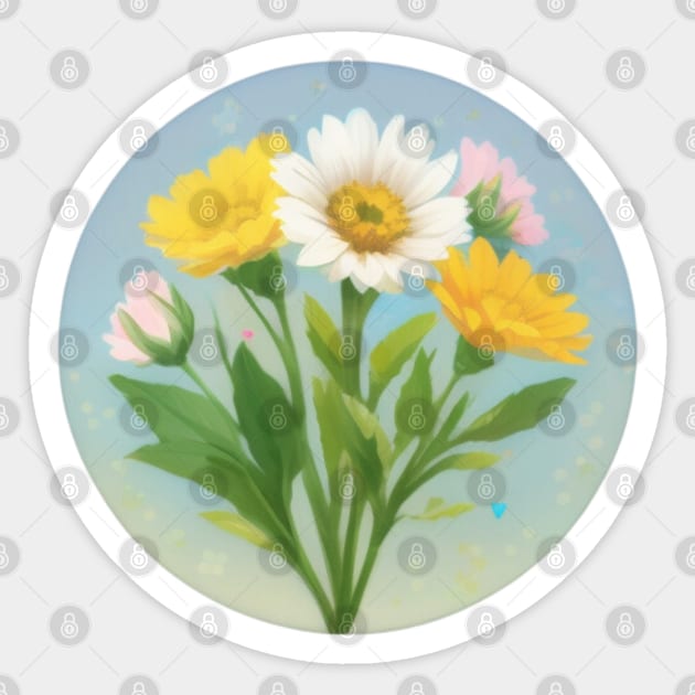 Pastel Bouquet of Flowers Circle Sticker by CursedContent